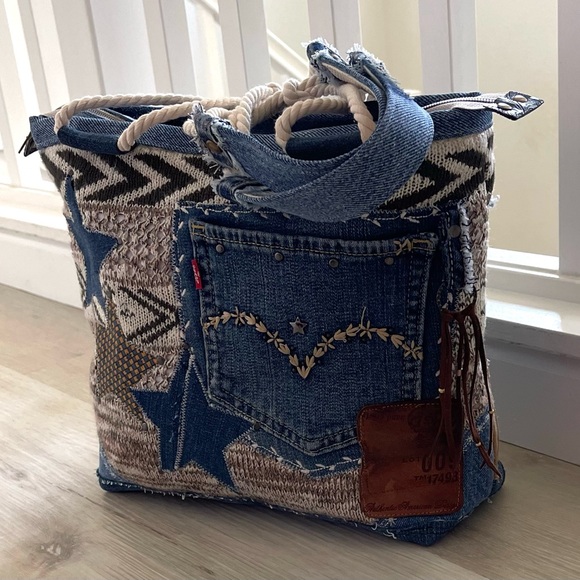 Denim & Knit Sweater-Upcycled Bag | Eco-Friendly, Handmade, One-of-a-Kind - Picture 13 of 16